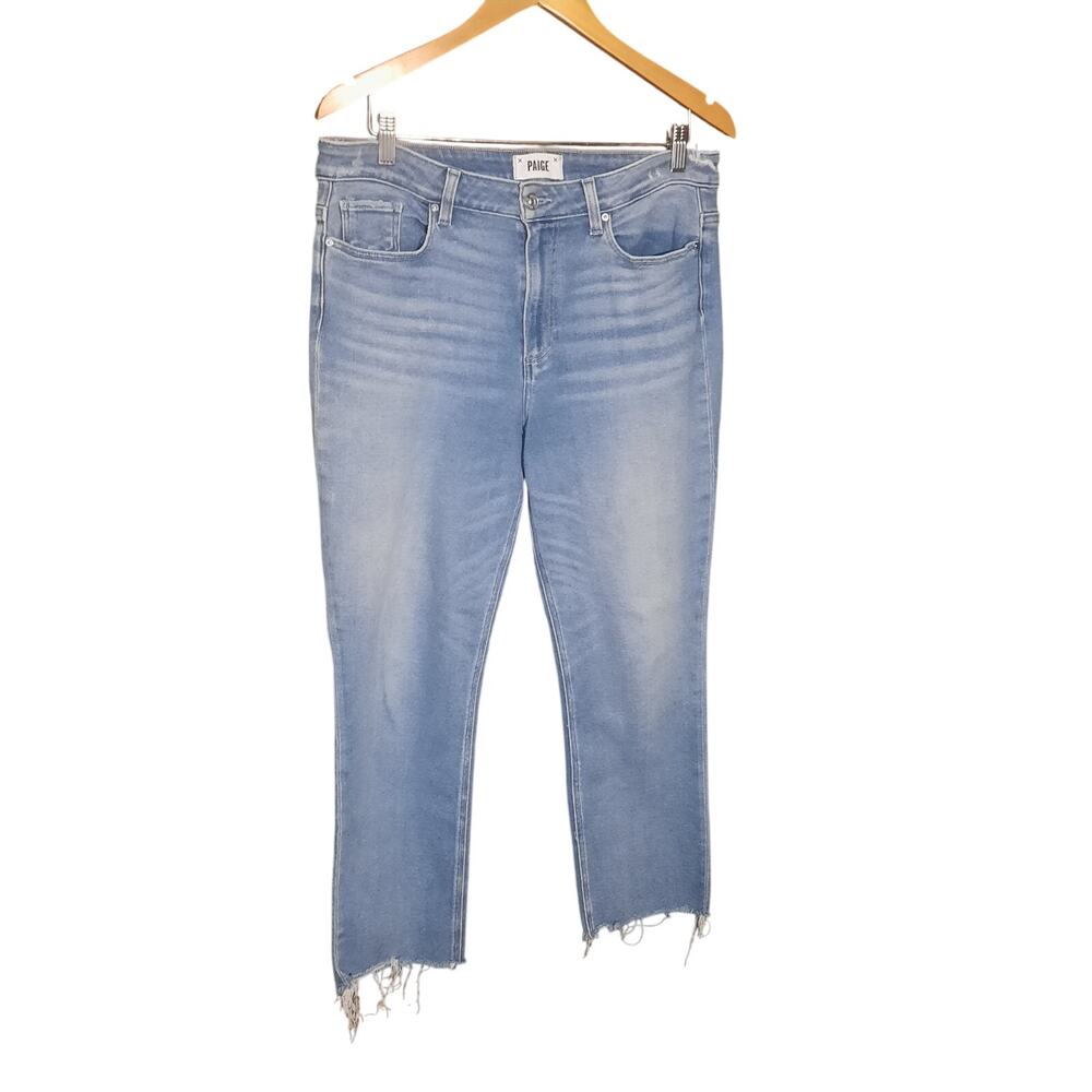 Paige Cindy Womens Stringy Hem Straight Jeans in Music Distressed Size 31 - Picture 2 of 8